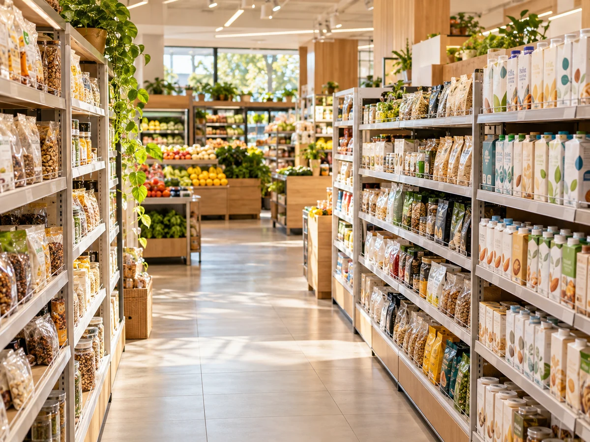 Seção de alimentos saudáveis em um supermercado abastecido pela Gale